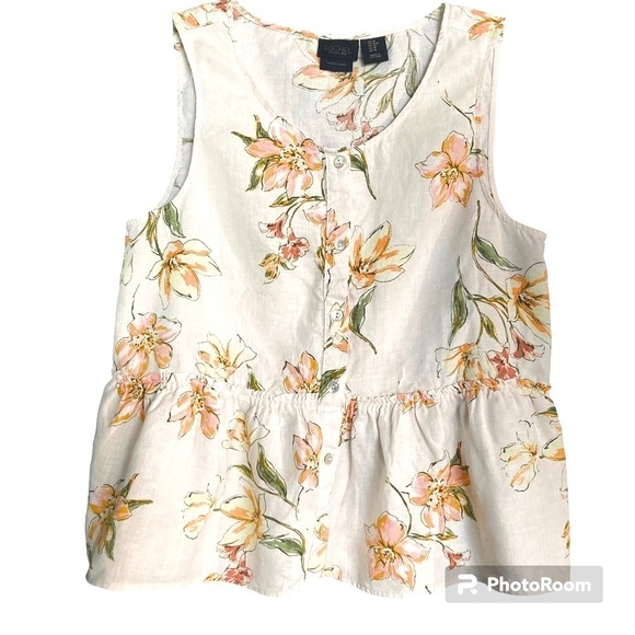 EUC Linen Floral‎ Peplum Tank Button Front Hem Top, by Rachel Roy Medium - Picture 2 of 7
